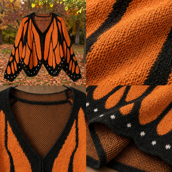 VISSONG Butterfly Wing Pattern Open-Front Knit Cardigan