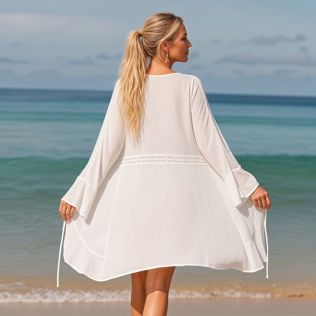 VISSONG Women’s Lace-Trim Tie-Front Ruffle Beach Cover-Up