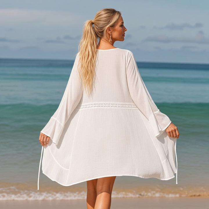 VISSONG Women’s Lace-Trim Tie-Front Ruffle Beach Cover-Up