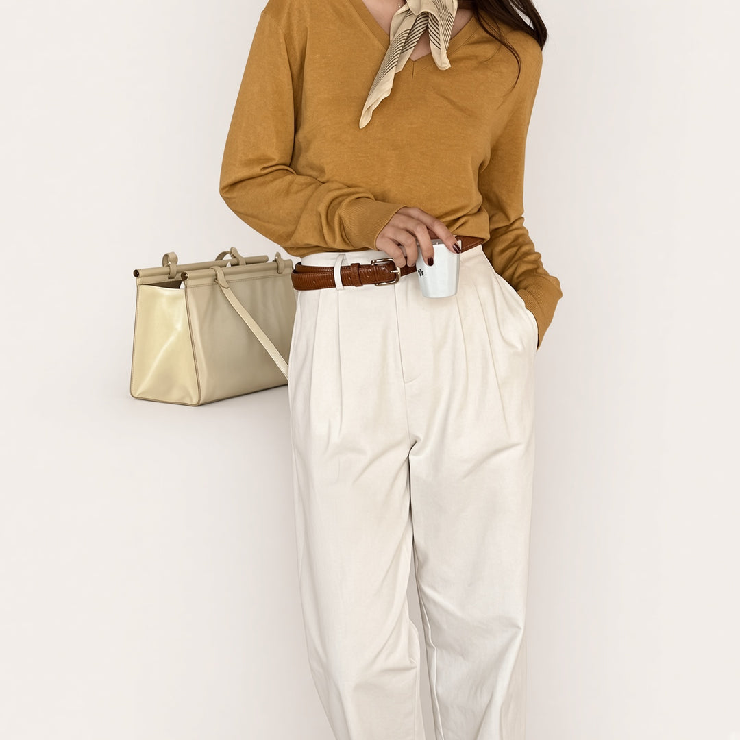High-Waist Pleated Straight-Leg Pants