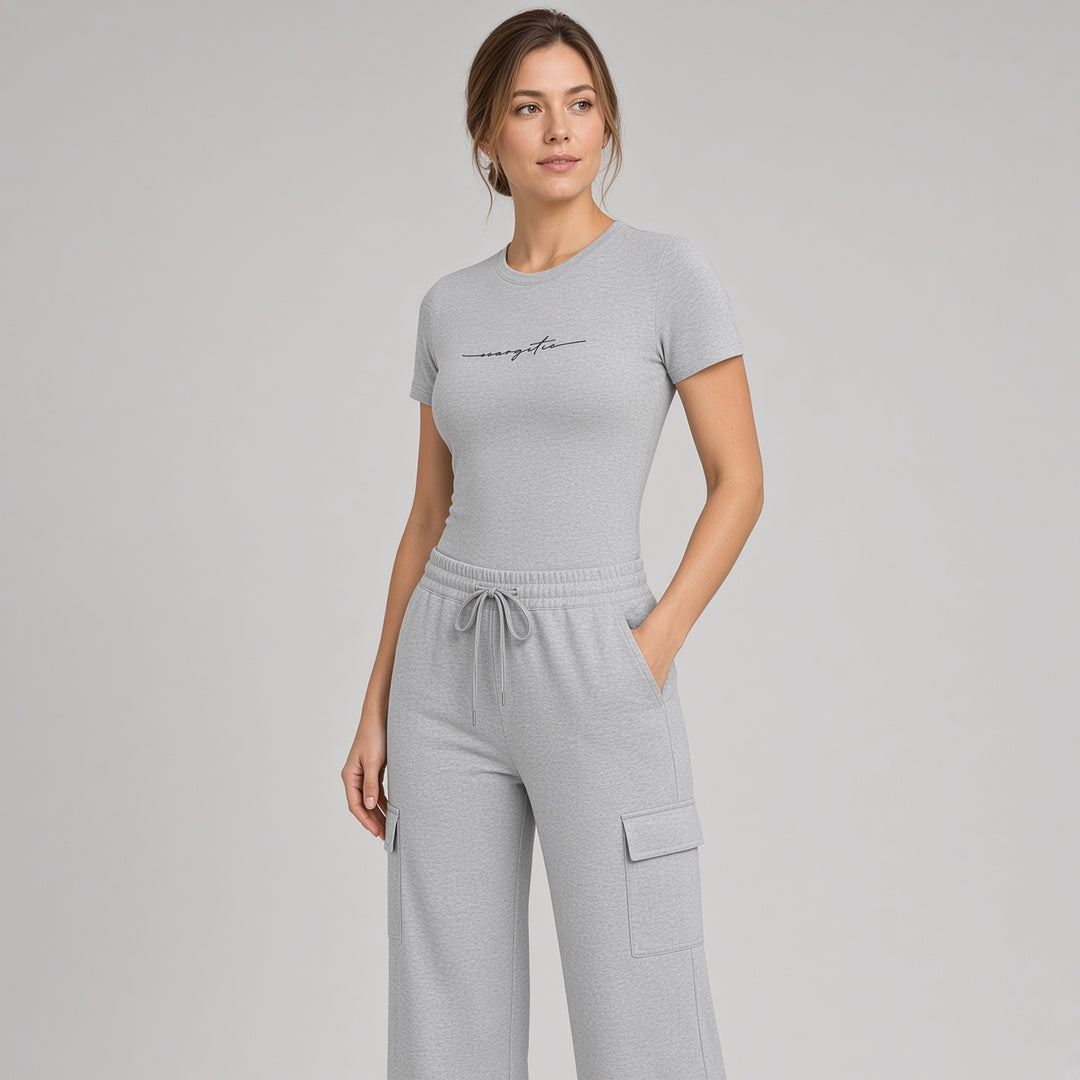 VISSONG Women’s Bodysuit &amp; Wide-Leg Cargo Pants Set