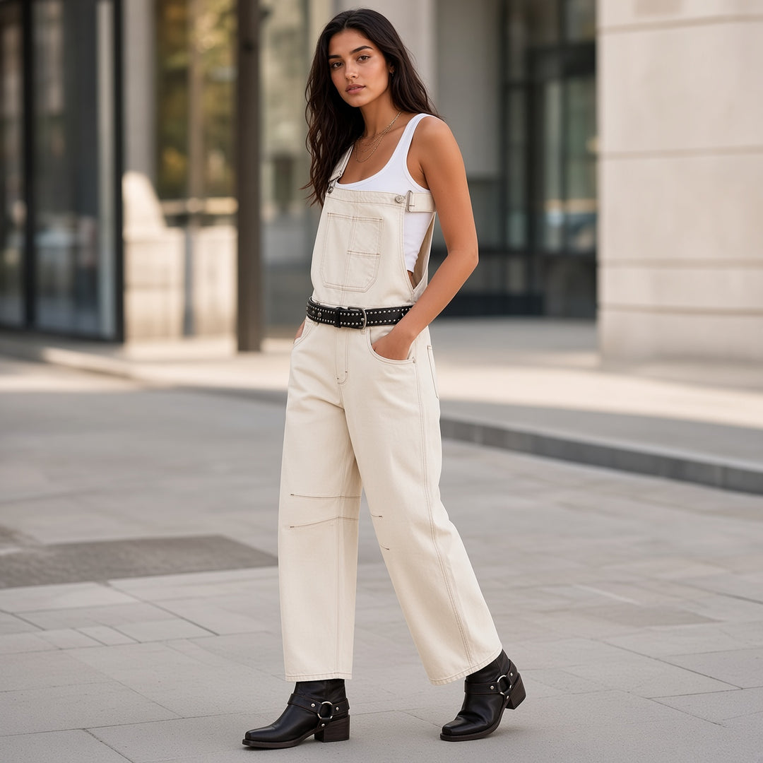 Relaxed Barrel-Leg Denim Overalls