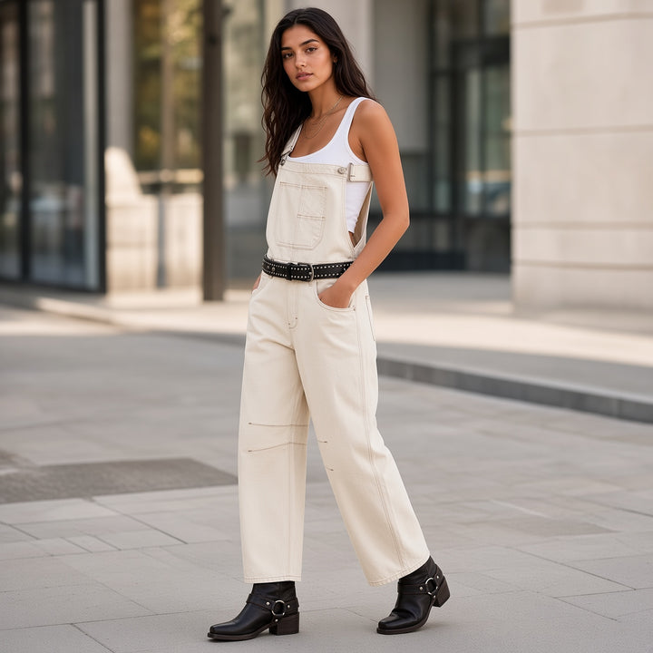 Relaxed Barrel-Leg Denim Overalls