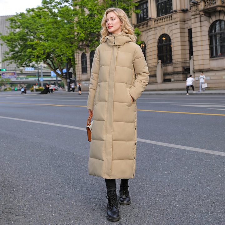 VISSONG Women’s Side-Snap Hooded Long Puffer Coat