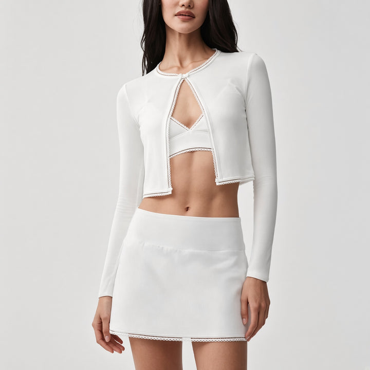 Lace-Trim Cardigan &amp; Mini Skort Set