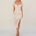 Romantic Floral Puff-Sleeve Midi Dress