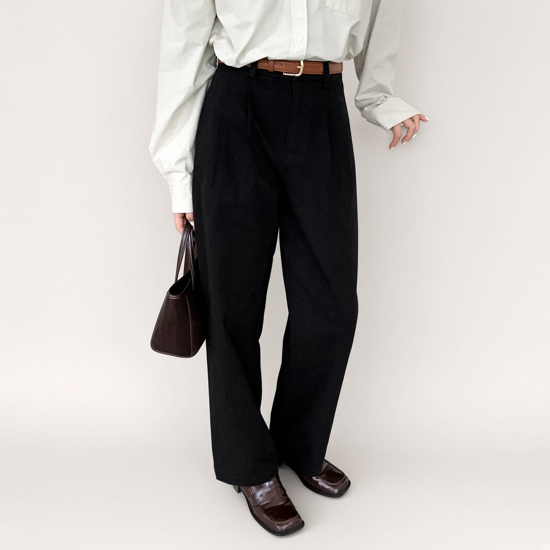 High-Waist Pleated Straight-Leg Pants