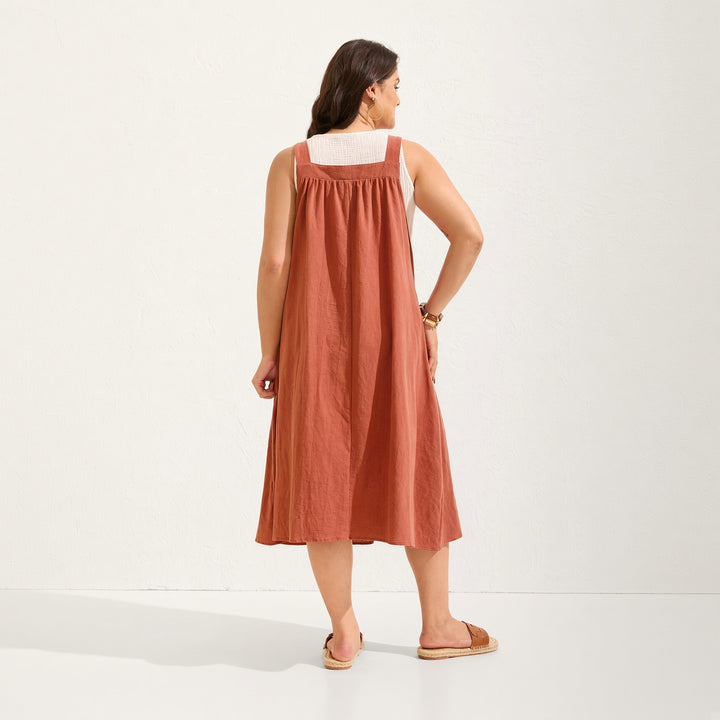 Women’s Cotton Buckle-Strap Gathered Pocket Pinafore Dress
