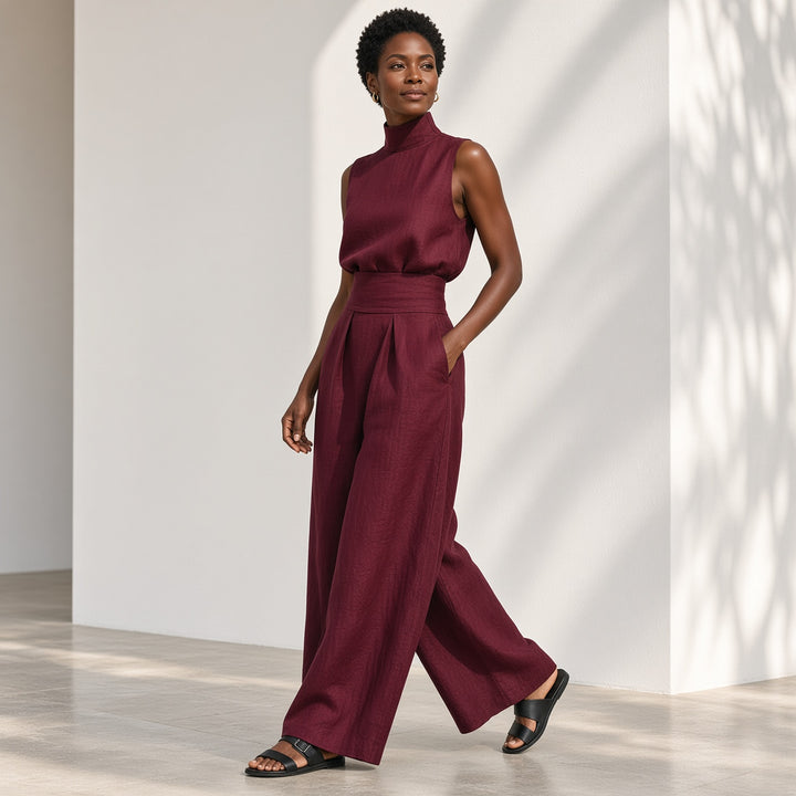 VISSONG Women’s High-Neck Sleeveless Wide-Leg Two-Piece Set