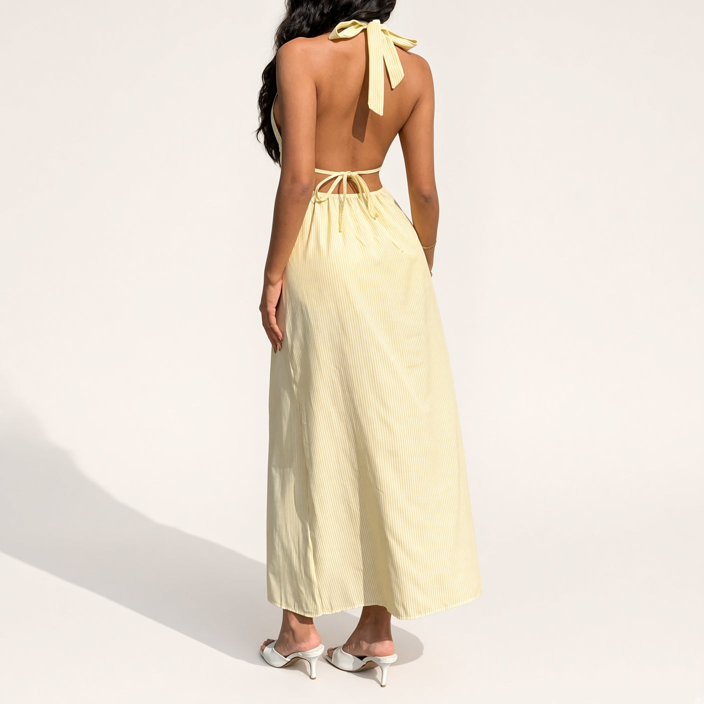Striped Cutout Halter Maxi Dress