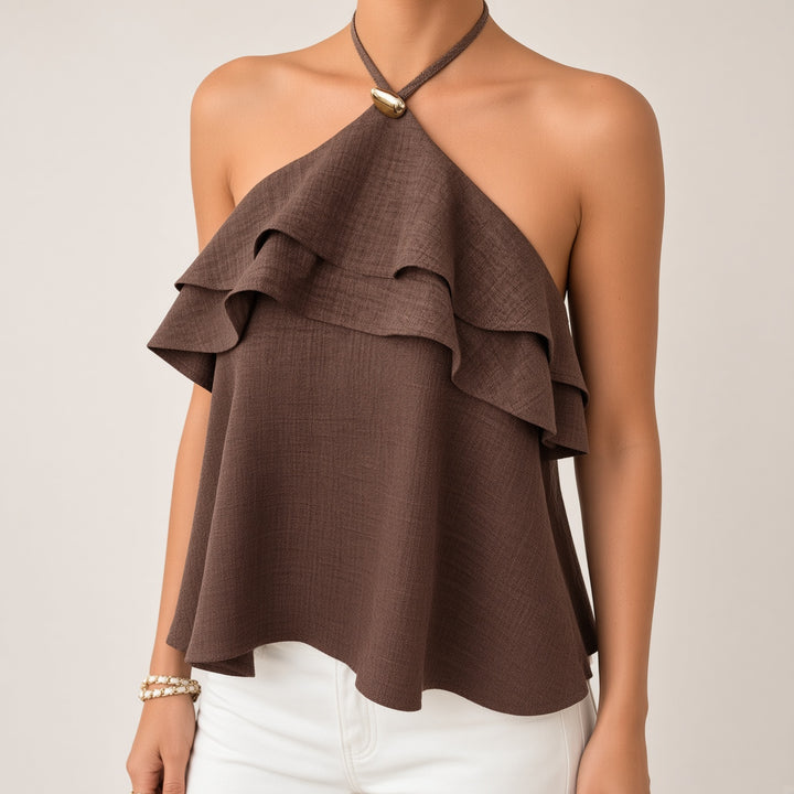 Cascading Ruffle Halter Top