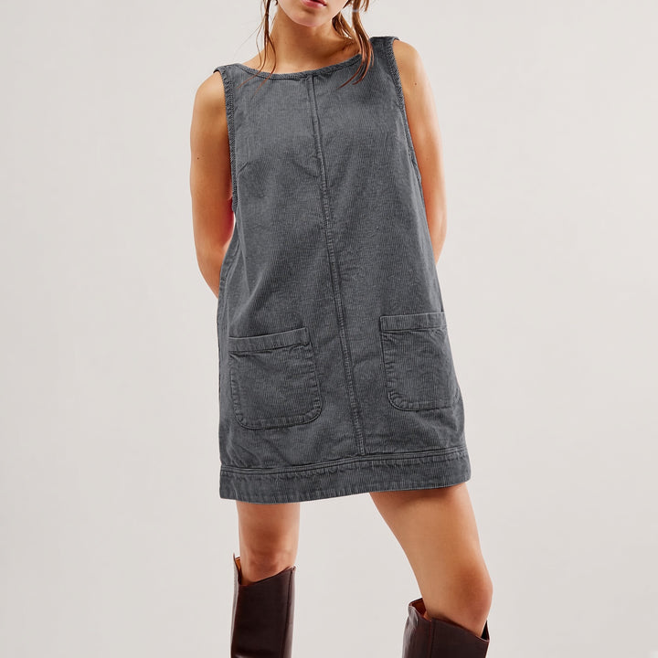 VISSONG Women’s Textured Double-Pocket Shift Dress