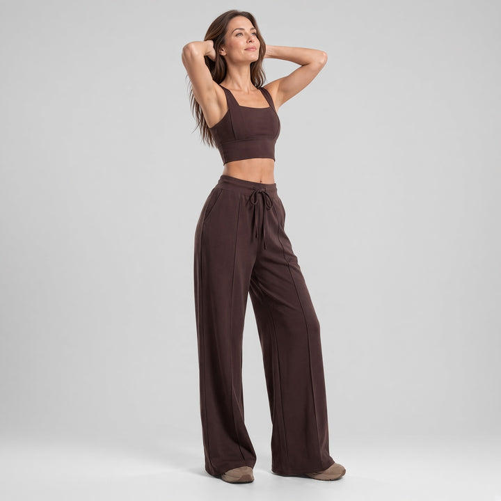 VISSONG Women’s Drawstring Front-Seam Wide-Leg Pants