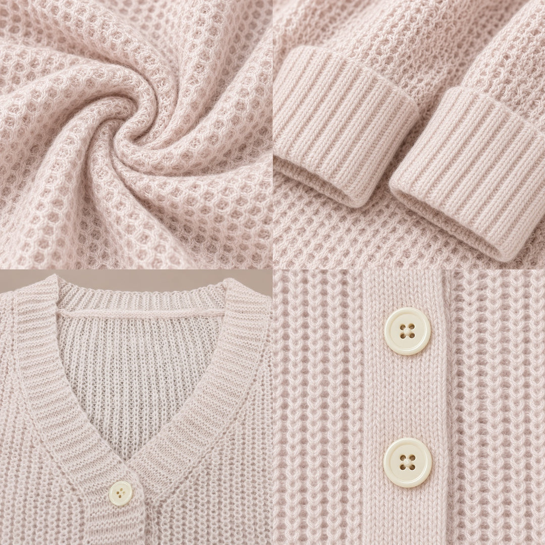 VISSONG Soft Ribbed V-Neck Balloon-Sleeve Cropped Cardigan