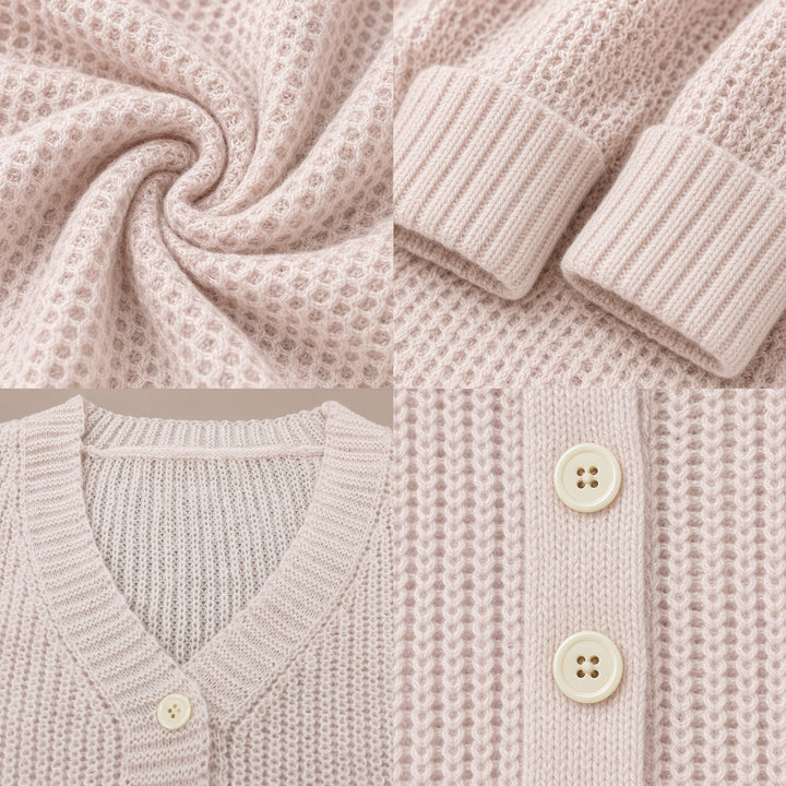 VISSONG Soft Ribbed V-Neck Balloon-Sleeve Cropped Cardigan