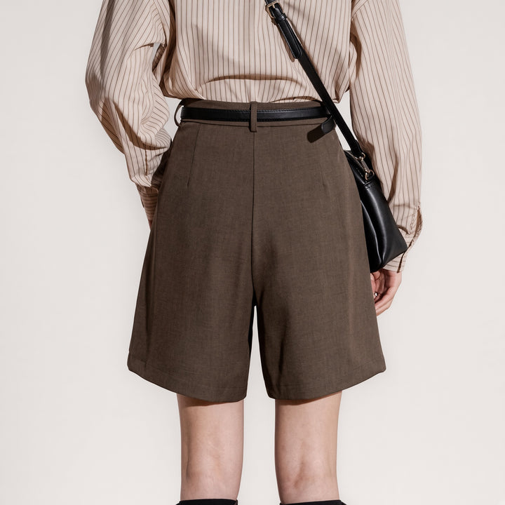 High-Waist Pleated Bermuda Shorts
