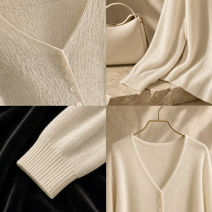VISSONG Women’s Airy Open-Knit V-Neck Button Cardigan