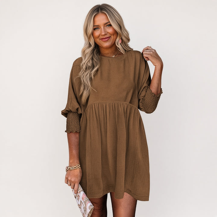 Women’s Textured Smocked-Cuff Babydoll Dress