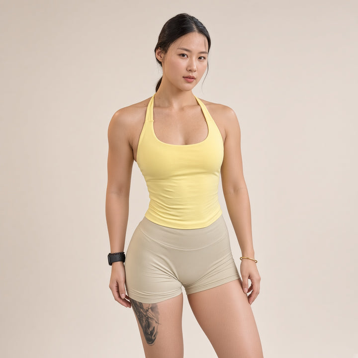 Sculpted Halter-Neck Fitted Tank Top