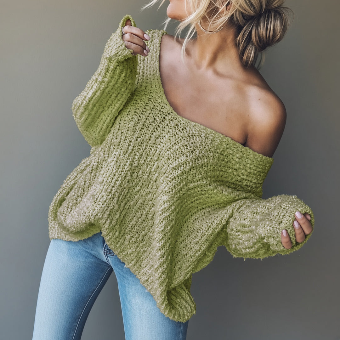 VISSONG Women’s Three-Way Neckline Textured Knit Sweater