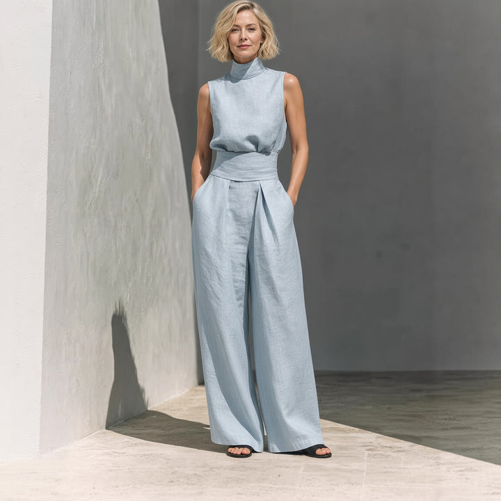 VISSONG Women’s High-Neck Sleeveless Wide-Leg Two-Piece Set