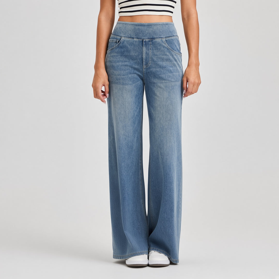 Pull-On High-Waist Wide-Leg Jeans