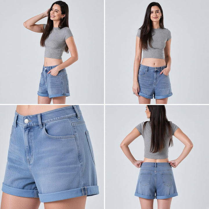 VISSONG Women’s High-Rise Cuffed Denim Shorts