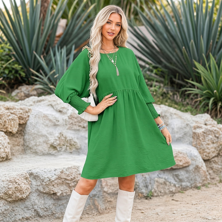 Women’s Textured Smocked-Cuff Babydoll Dress