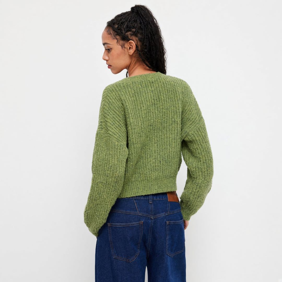 VISSONG Women’s Soft Textured Button-Front Cropped Cardigan