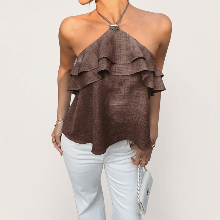 Cascading Ruffle Halter Top