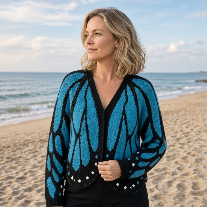 VISSONG Butterfly Wing Pattern Open-Front Knit Cardigan