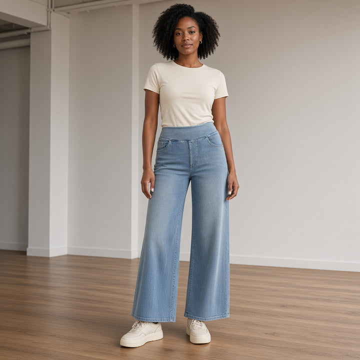 VISSONG Women’s Comfort-Waist Pull-On Wide-Leg Jeans