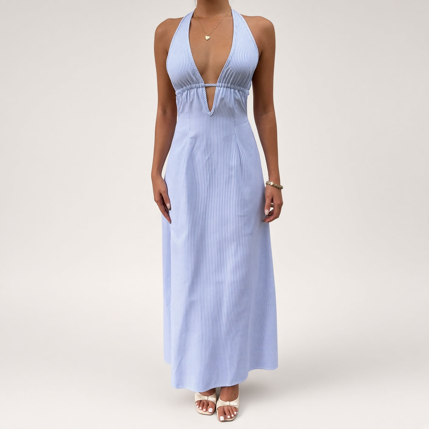 Striped Cutout Halter Maxi Dress