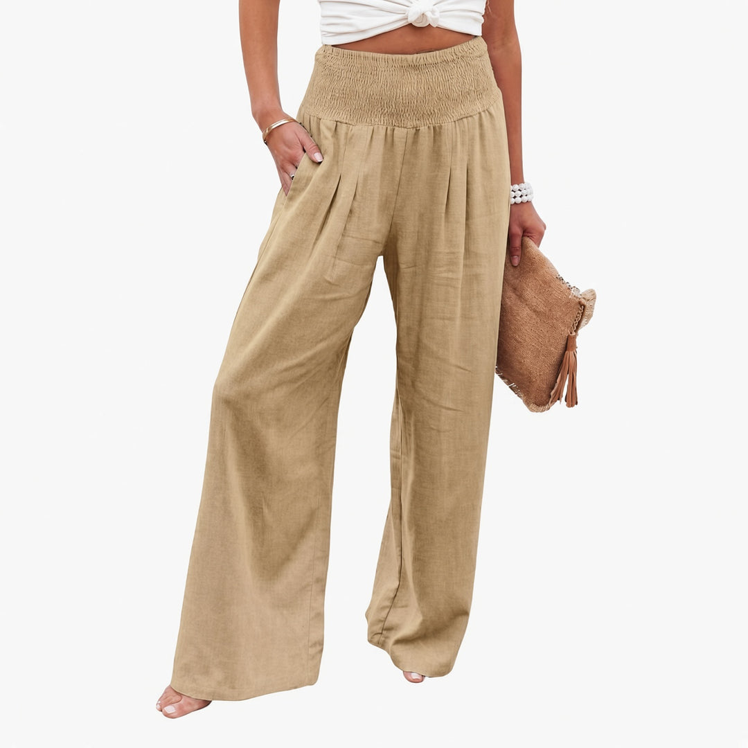 VISSONG Women’s Smocked High-Waist Pleated Palazzo Pants