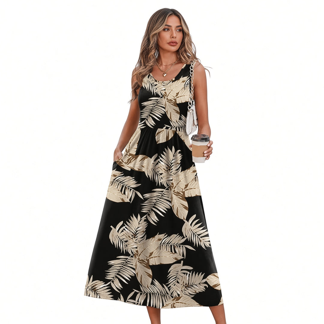 VISSONG Women’s Sleeveless Gathered-Waist Pocket Midi Dress
