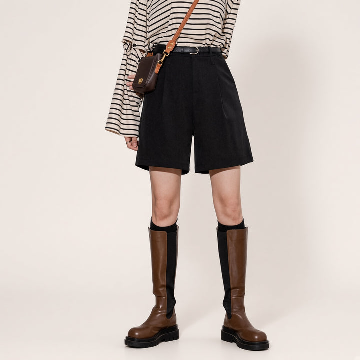 High-Waist Pleated Bermuda Shorts