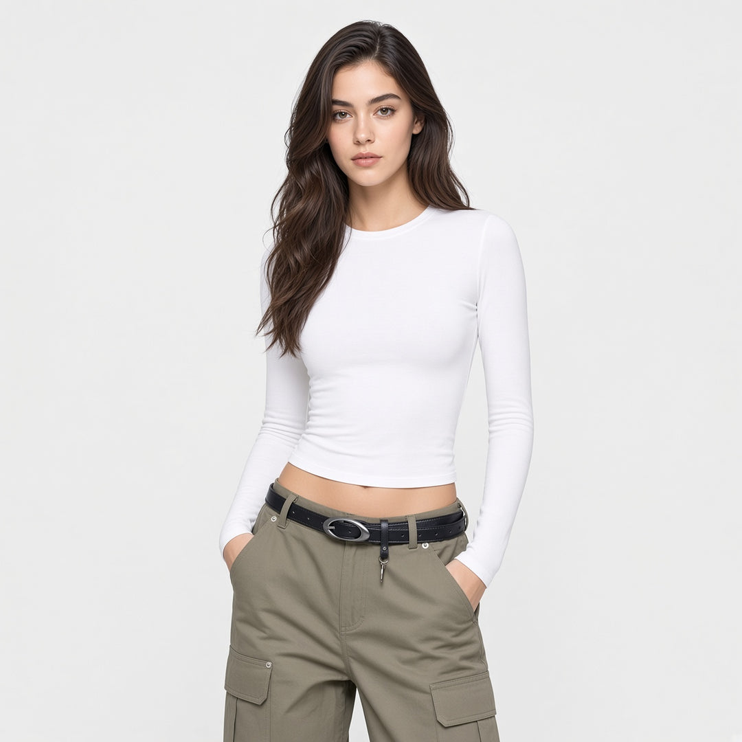 VISSONG Women’s Everyday Fitted Crewneck Long-Sleeve Top