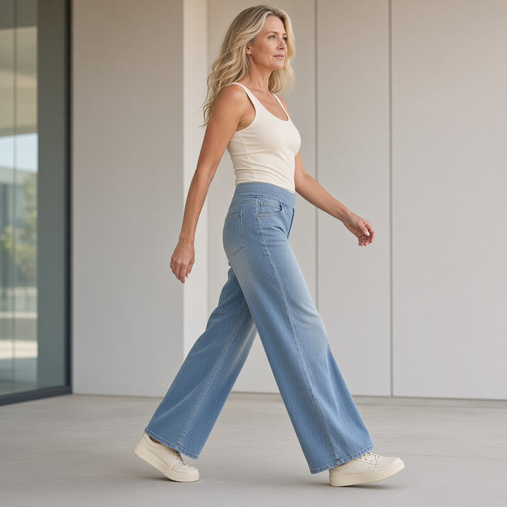 VISSONG Women’s Comfort-Waist Pull-On Wide-Leg Jeans