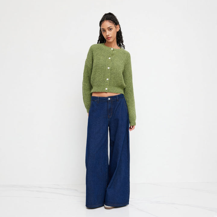 VISSONG Women’s Soft Textured Button-Front Cropped Cardigan