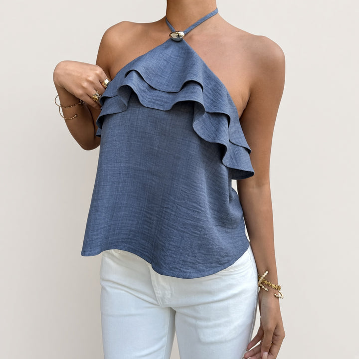Cascading Ruffle Halter Top
