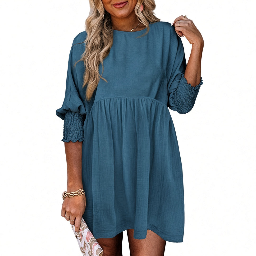Women’s Textured Smocked-Cuff Babydoll Dress