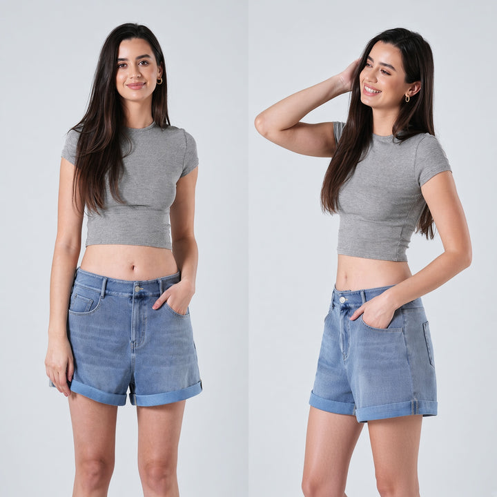 VISSONG Women’s High-Rise Cuffed Denim Shorts