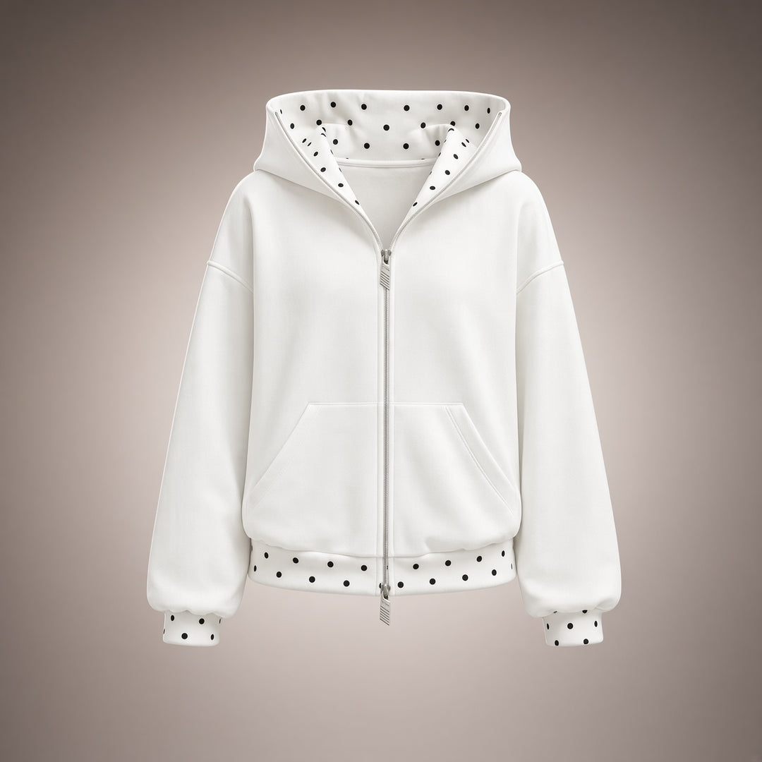 Women’s Polka Dot Trim Zip-Up Hoodie &amp; Wide-Leg Pants Set