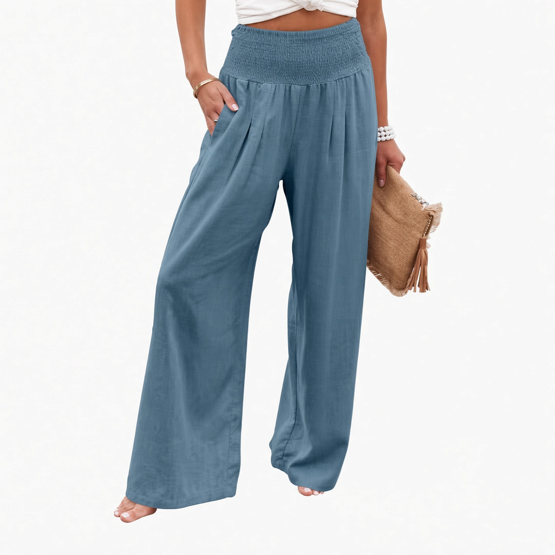 VISSONG Women’s Smocked High-Waist Pleated Palazzo Pants