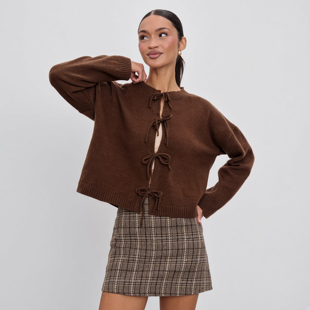 VISSONG Women’s Tie Front Cropped Knit Cardigan