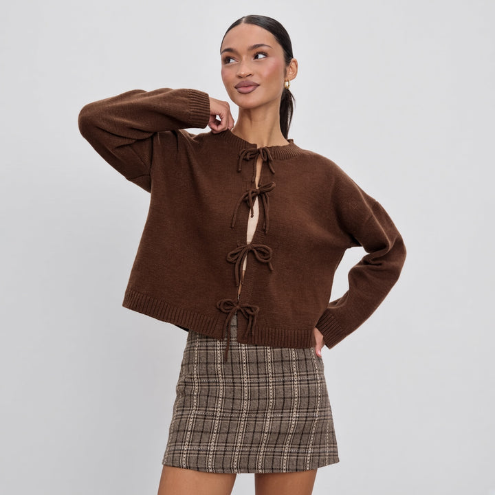 VISSONG Women’s Tie Front Cropped Knit Cardigan