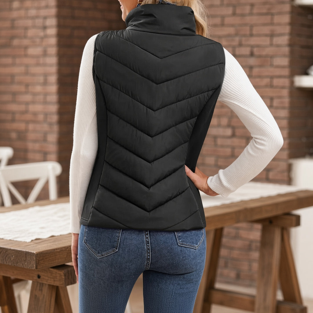 VISSONG Women’s Chevron-Quilted Stand-Collar Zip Vest