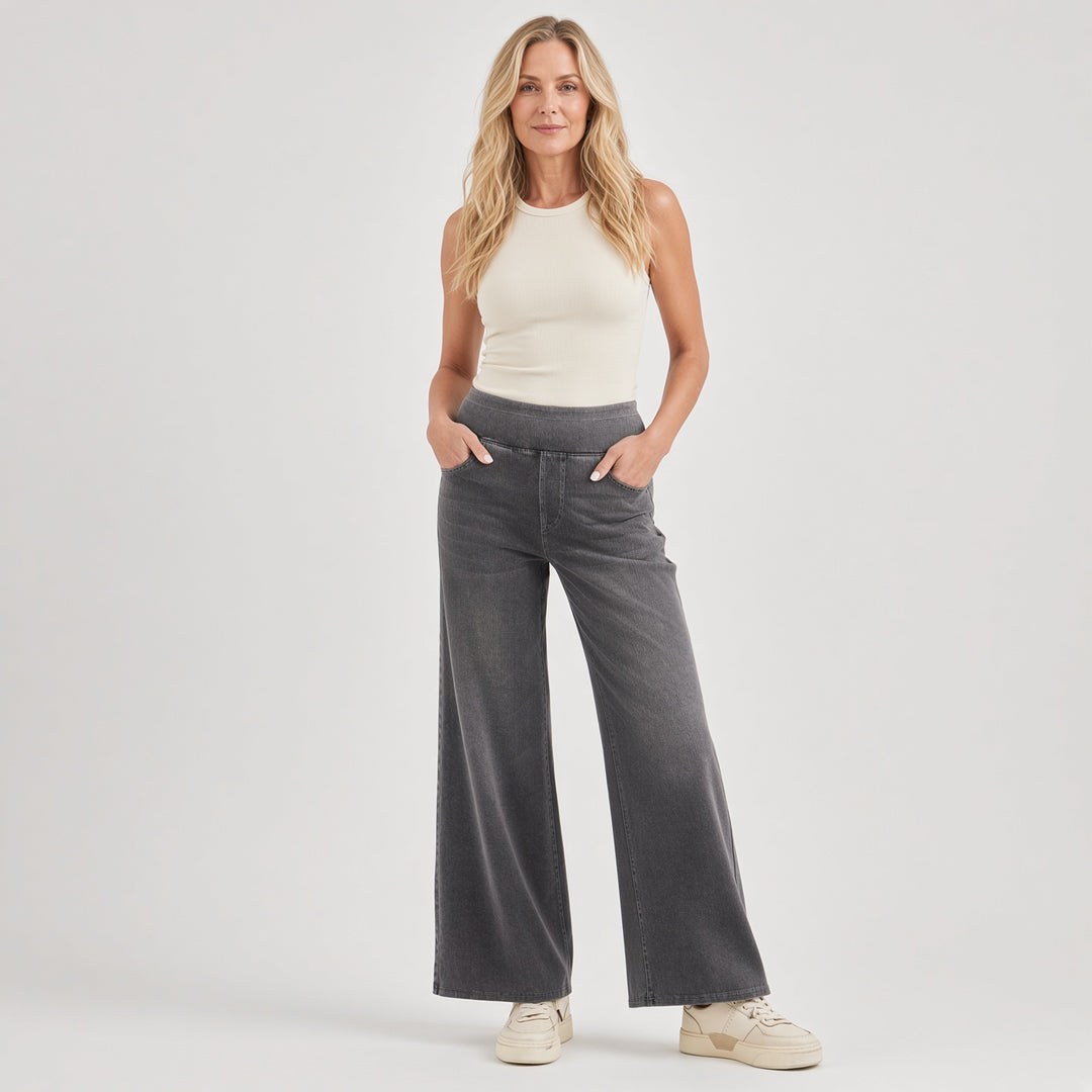 VISSONG Women’s Comfort-Waist Pull-On Wide-Leg Jeans