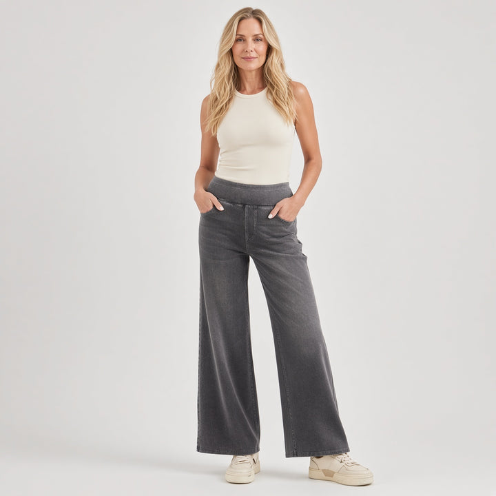 VISSONG Women’s Comfort-Waist Pull-On Wide-Leg Jeans