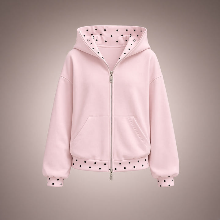 Women’s Polka Dot Trim Zip-Up Hoodie &amp; Wide-Leg Pants Set